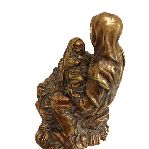 Vintage 1980s Madonna 8" Virgin Mary Jesus Child Figure Resin Gold Brass tone - Picture 3 of 12